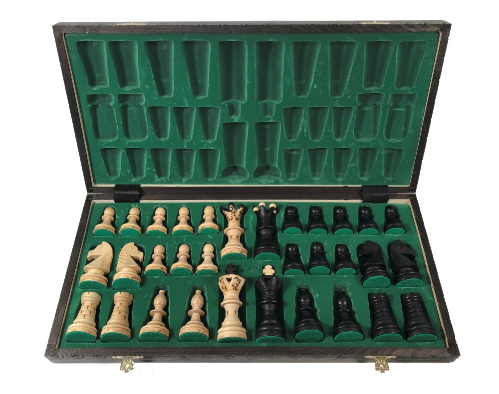21" Ambassador Black Chess Set - Folding Board - 4 1/4 in. King