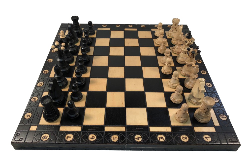 21" Ambassador Black Chess Set - Folding Board - 4 1/4 in. King