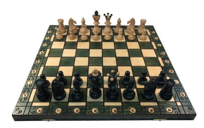 21" Ambassador Green Chess Set -Folding Board - 4 1/4" King