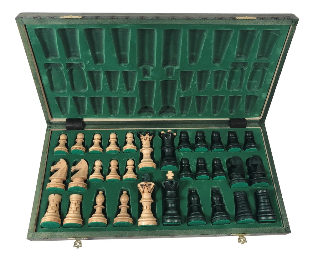 21" Ambassador Green Chess Set -Folding Board - 4 1/4" King