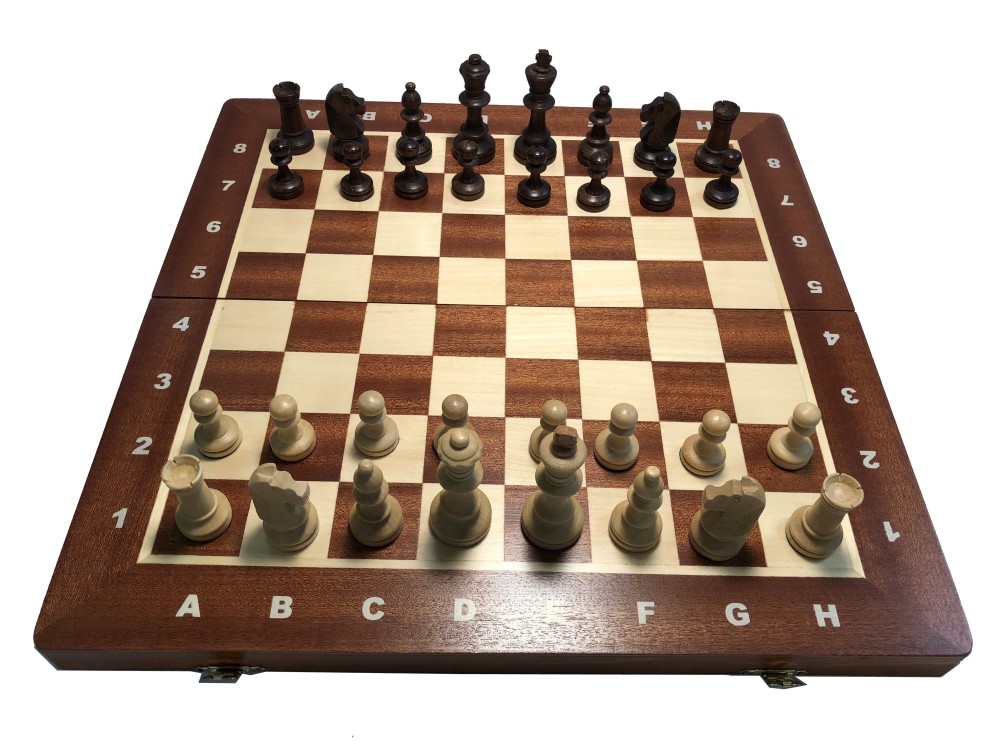16" Tournament Chess Set  No 4 - Folding Wood Board, 3" King